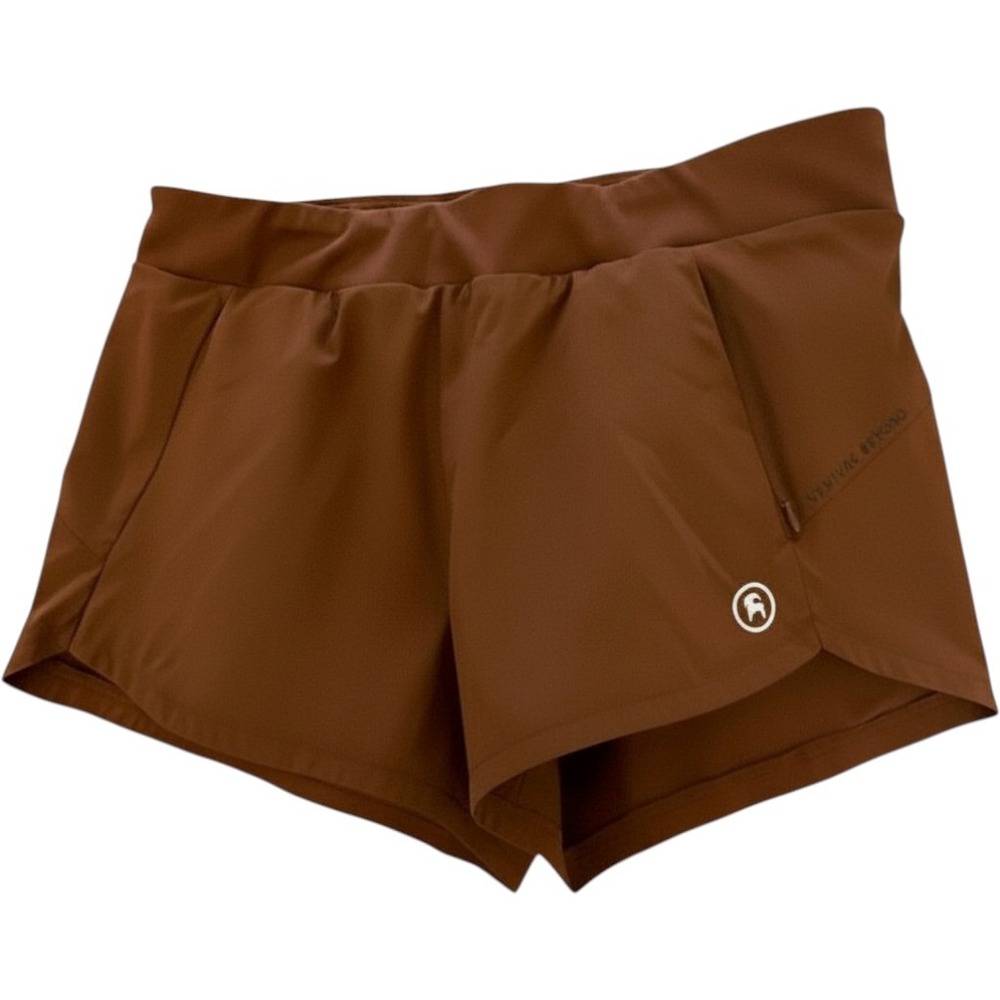 Backcountry Women L Brown Athletic Shorts Pockets Lined Stretch Zip Solid